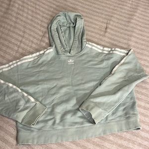 Medium pastel green adidas sweatshirt, shorter than regular hoodies.